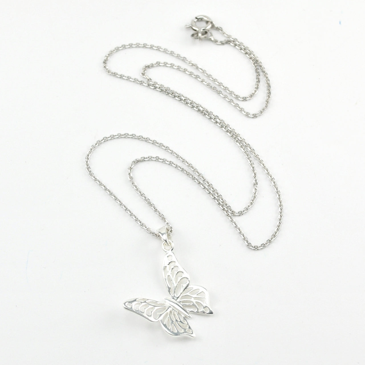 Silver Butterfly with Cut Out Wing Pattern Necklace