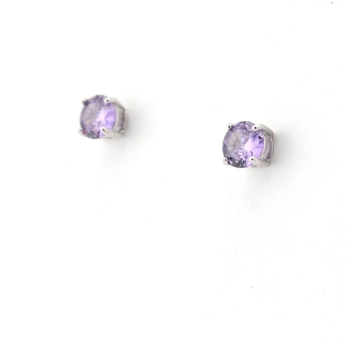Silver CZ Amethyst 5mm Post Earrings