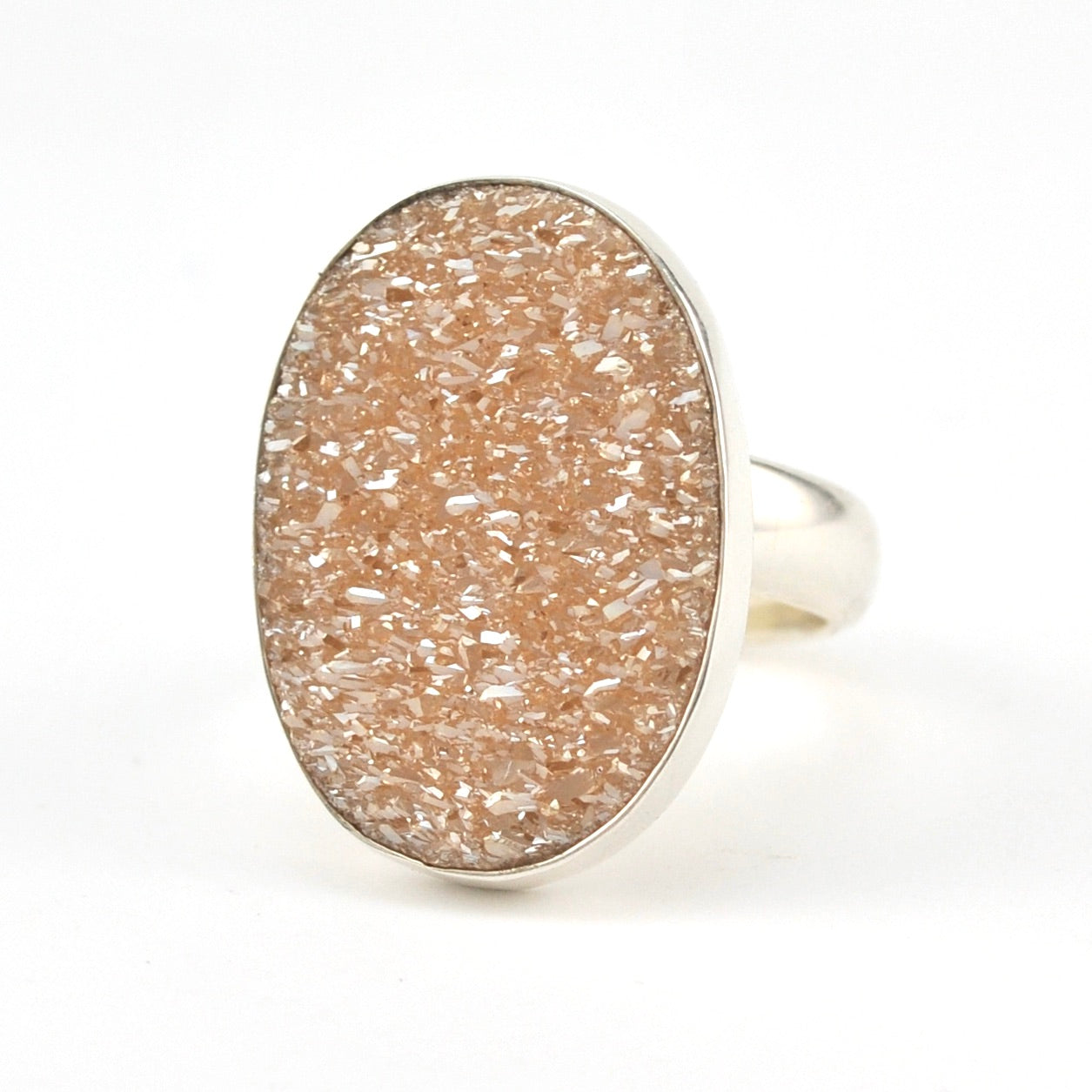 Silver Champagne Druzy Agate Oval Ring