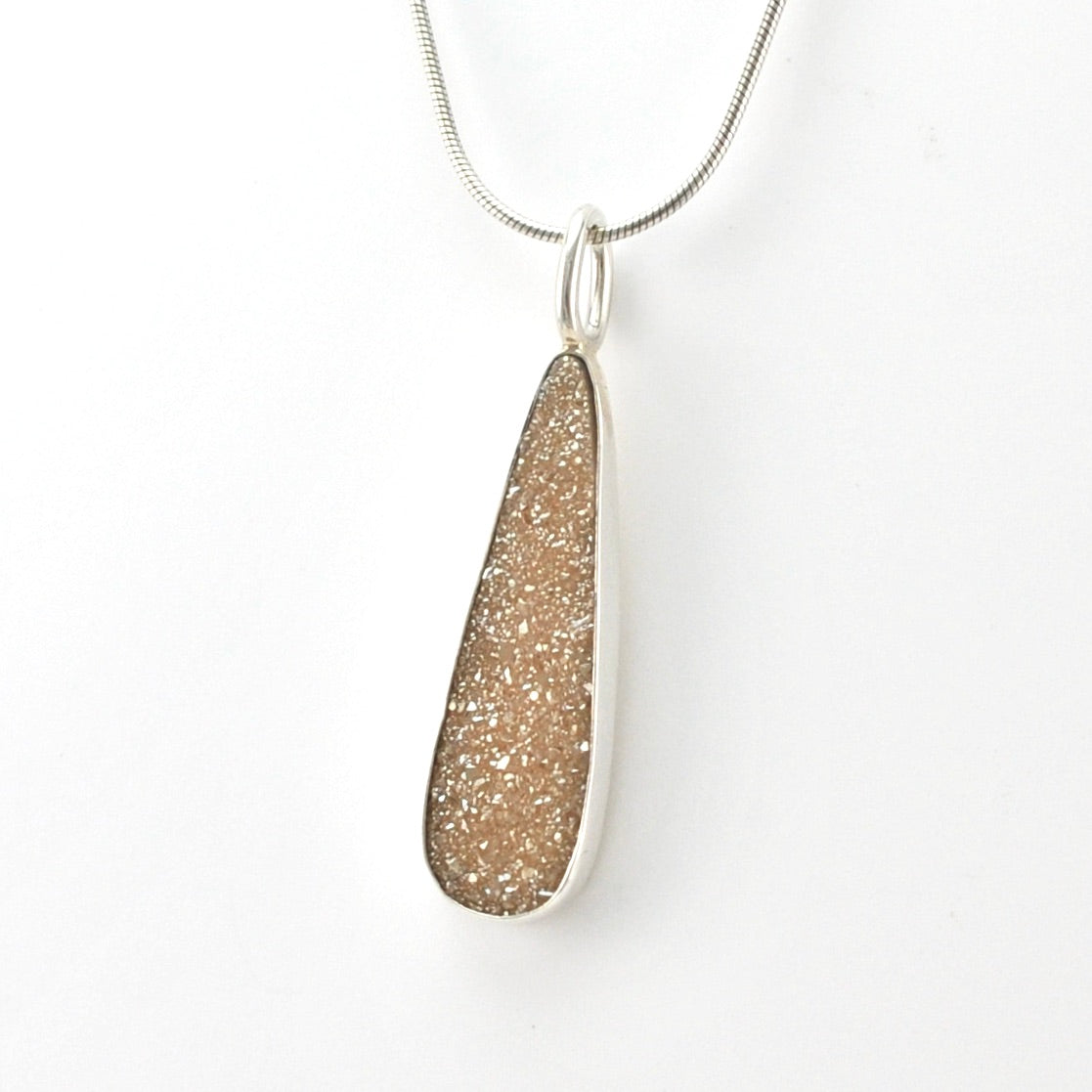 Silver Champagne Druzy Agate Tear Pendant