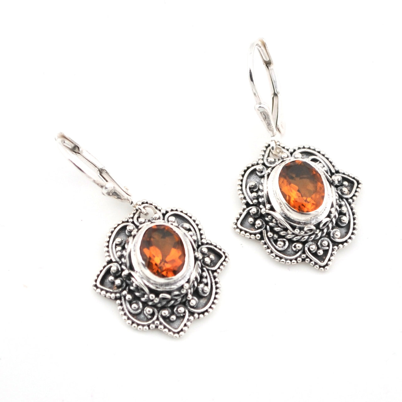 Sterling Silver Citrine 5x7mm Fancy Dangle Earrings