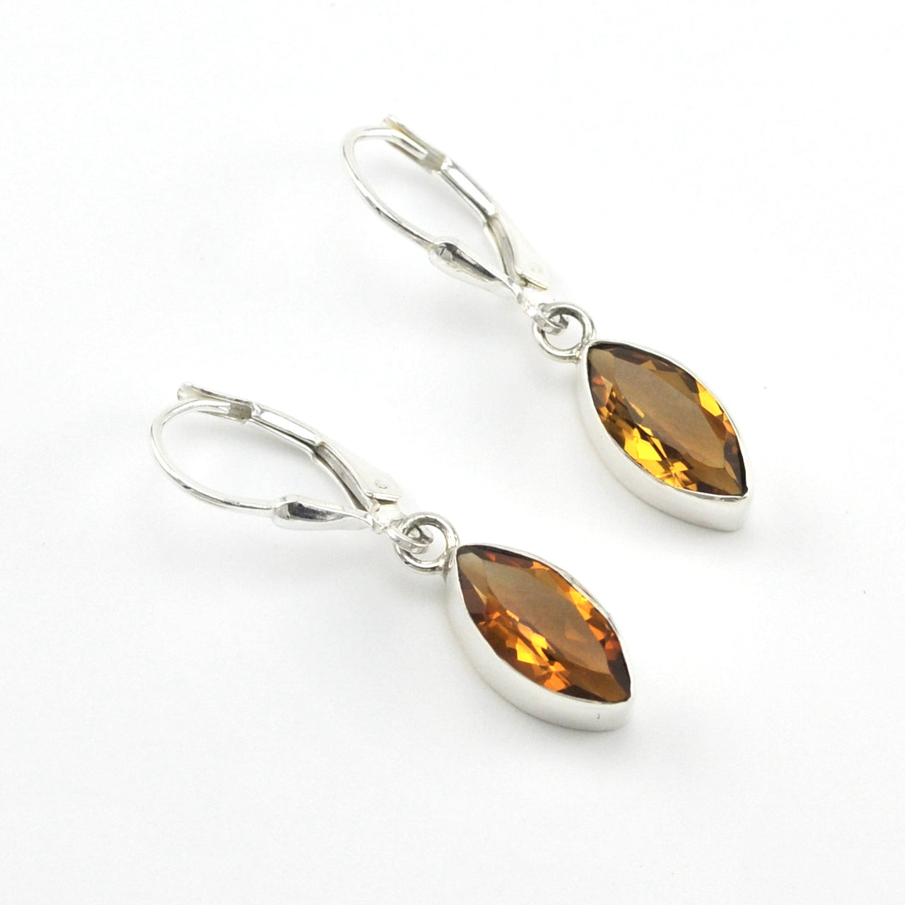 Silver Citrine 6x12mm Marquise Dangle Earrings