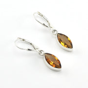 Silver Citrine 6x12mm Marquise Dangle Earrings