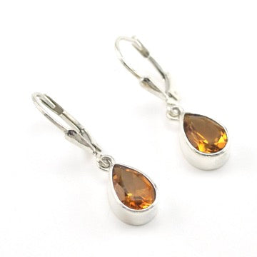 Silver Citrine 6x9mm Tear Dangle Earrings