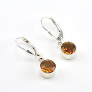 Silver Citrine 7mm Round Dangle Earrings