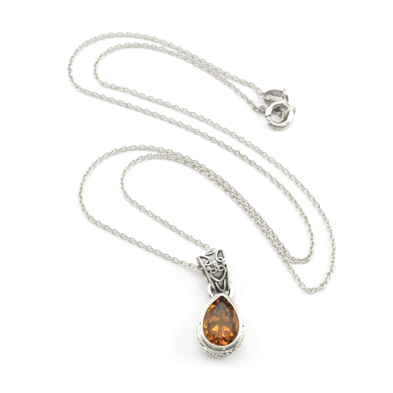 Silver Citrine 7x10mm Tear Bali Necklace