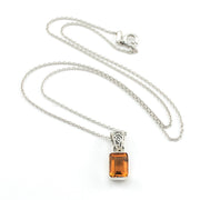 Silver Citrine 7x9mm Rectangle Necklace