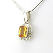 Silver Citrine 7x9mm Rectangle Pendant