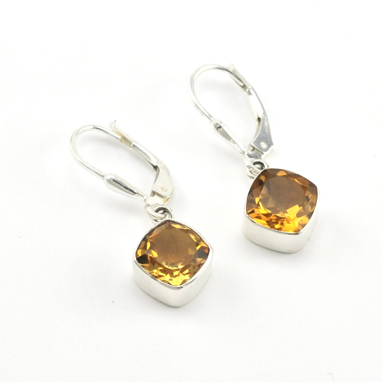 Silver Citrine 8mm Offset Square Dangle Earrings