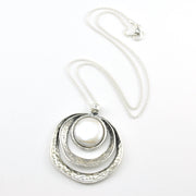 Silver Coin Pearl Circle Hammered Necklace