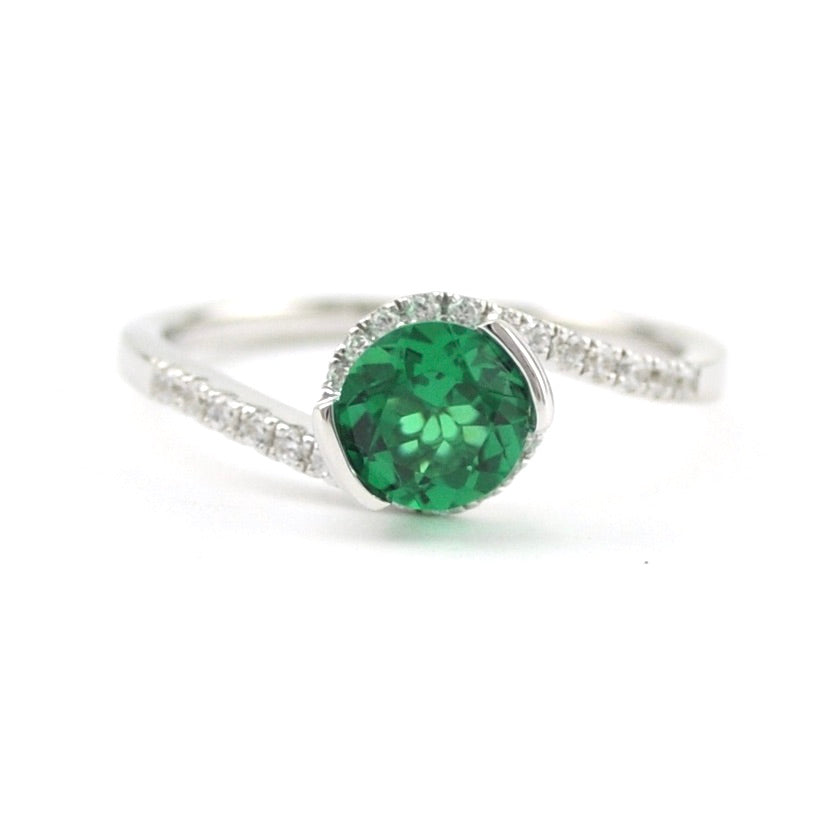 Silver Created Emerald .8ct CZ Swirl Ring