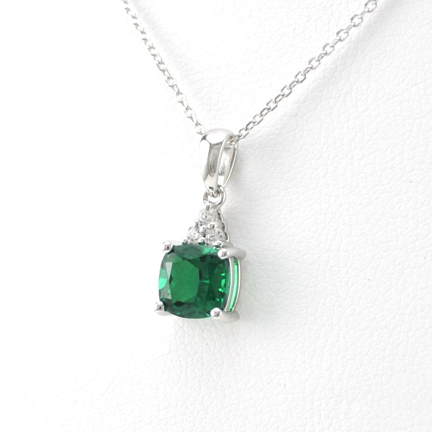 Silver Created Emerald 1ct Square CZ Necklace