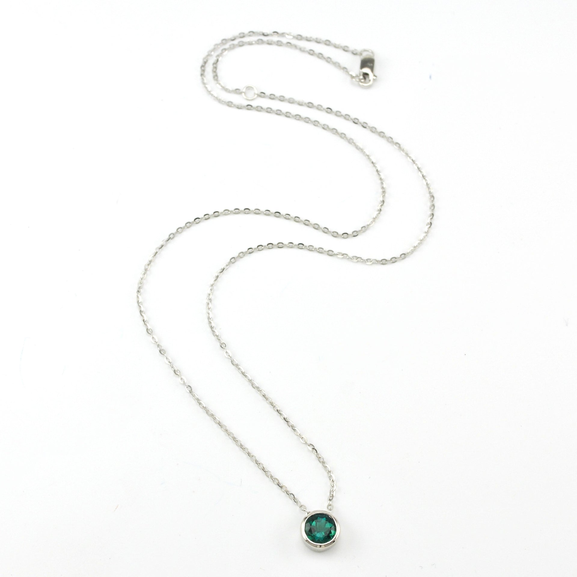 Silver Created Emerald 2ct Round Necklace