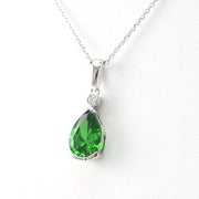 Silver Created Emerald 3ct Tear CZ Necklace