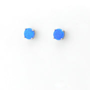 Pair of blue round earrings on a white background
