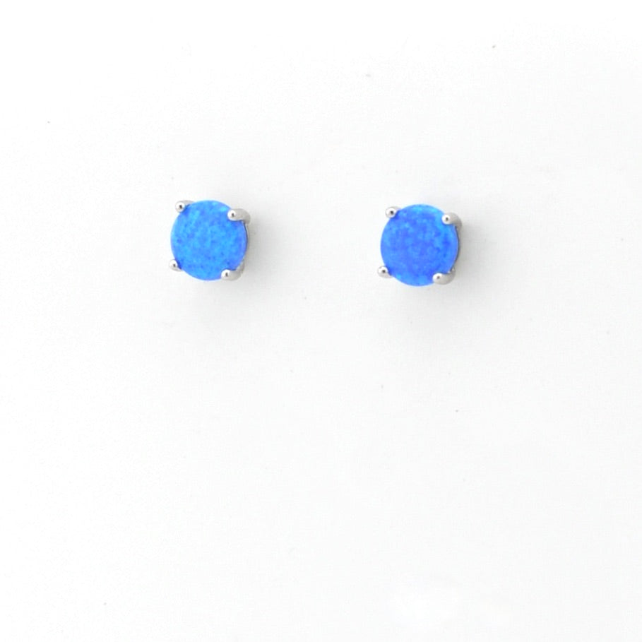 Pair of blue round earrings on a white background