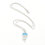 Silver necklace with a jellyfish pendant on a white background