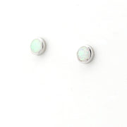 Silver Created Opal White 6mm Round Post Earrings