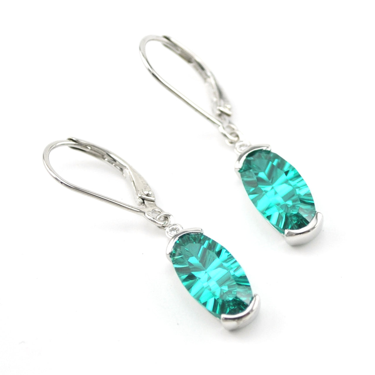 Silver Created Paraiba Garnet 6.3ct Oval CZ Dangle Earrings