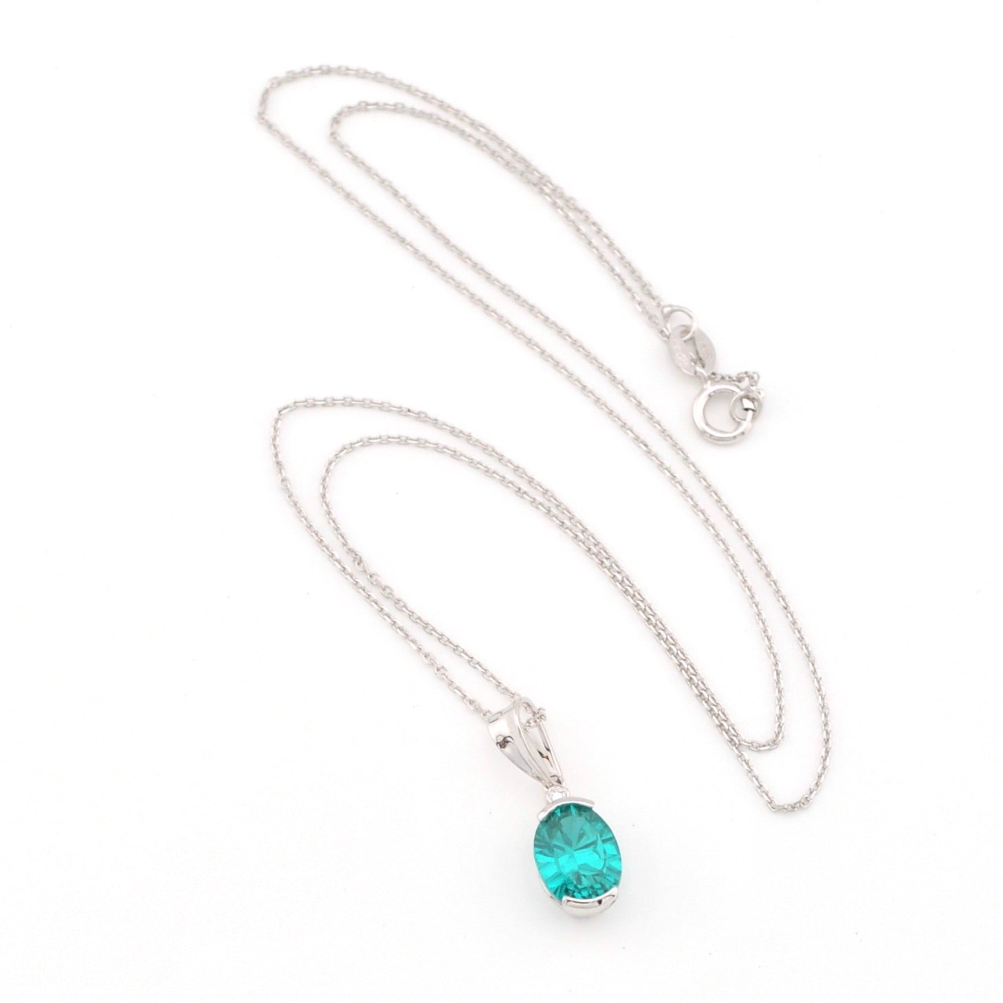 Silver Created Paraiba Oval 3ct CZ Necklace