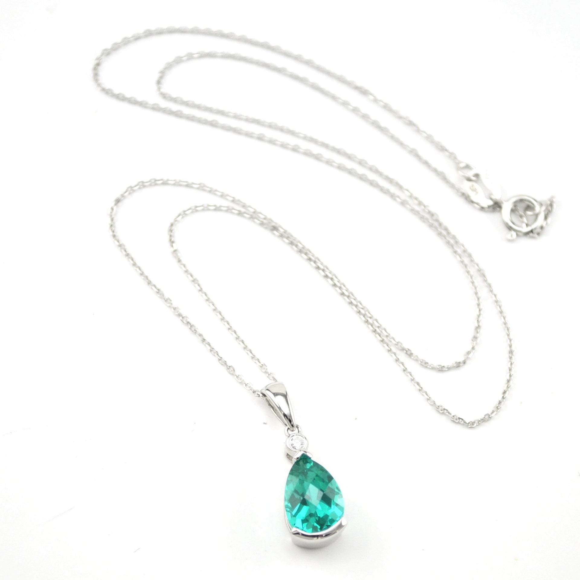 Silver Created Pariaba Garnet 3ct Tear CZ Necklace