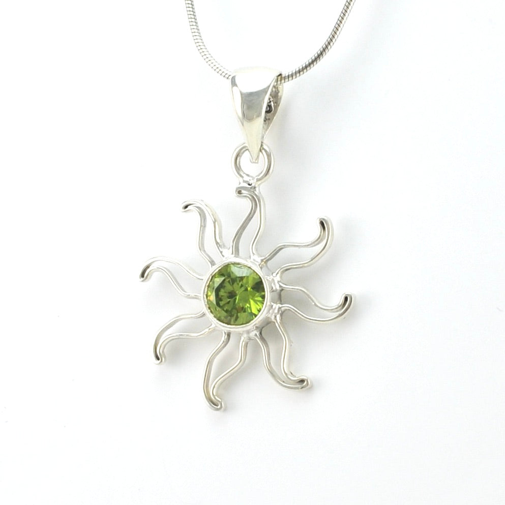 Silver Created Peridot Sun Pendant