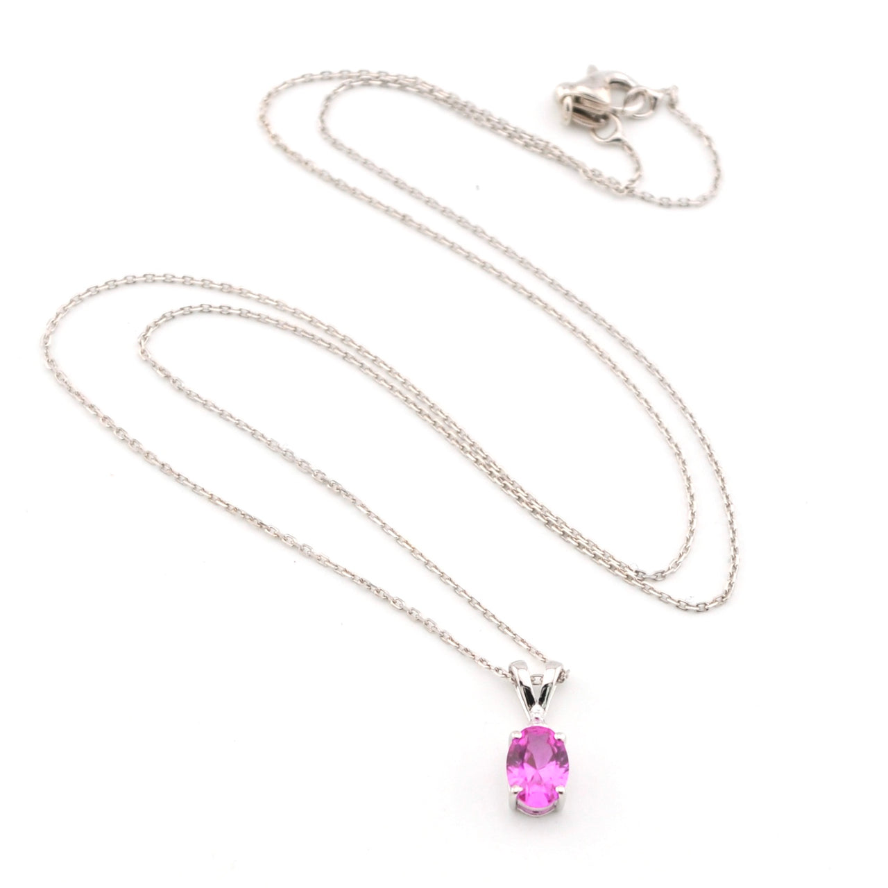 Silver Created Pink Sapphire 1ct Oval CZ Necklace