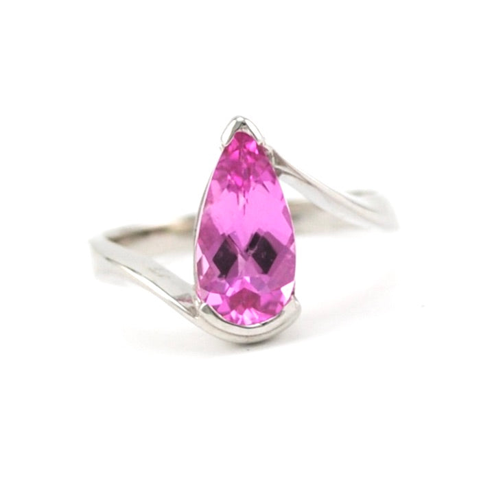 Silver Created Pink Sapphire 2.5ct Tear Ring