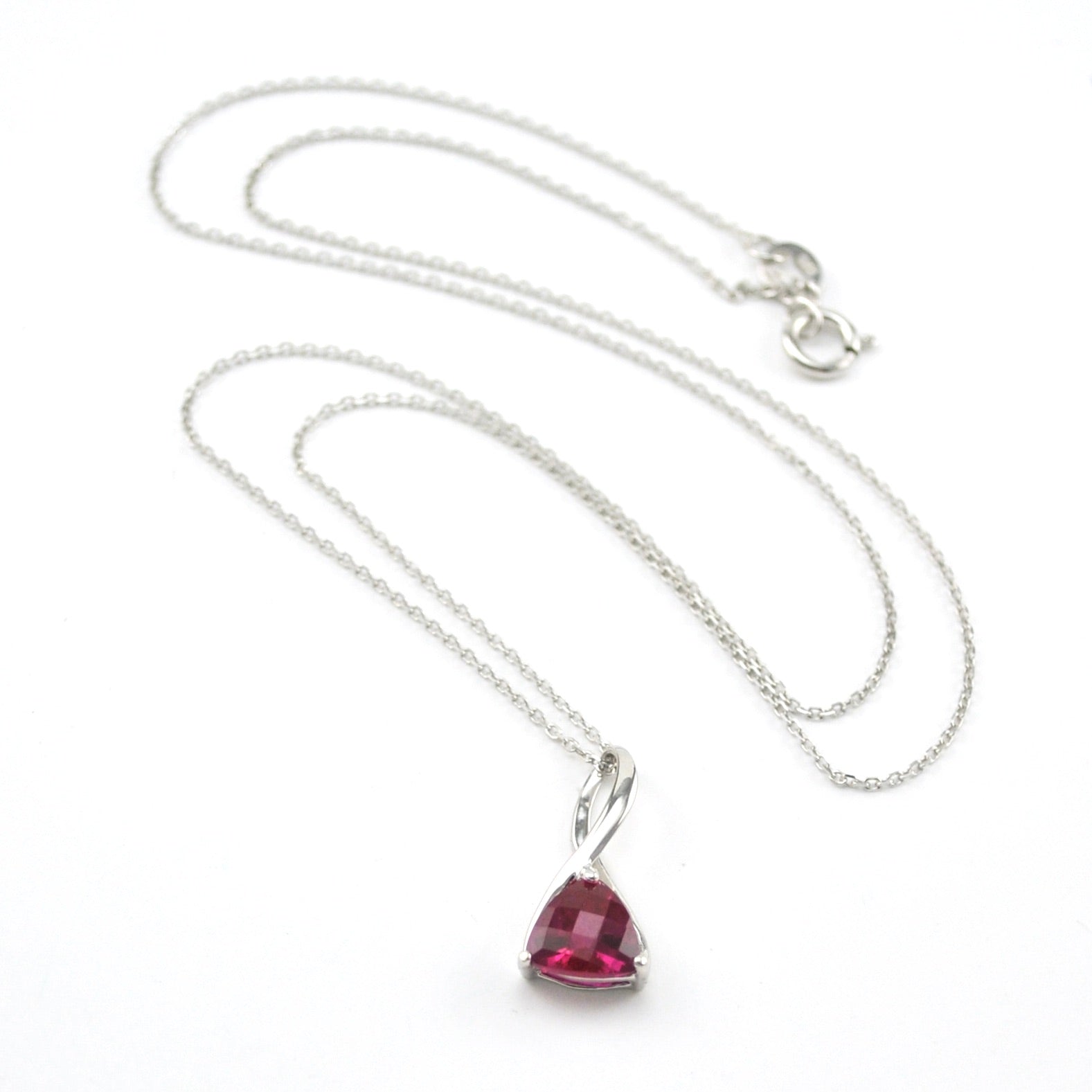 Silver Created Ruby 1.3ct Trillion Necklace