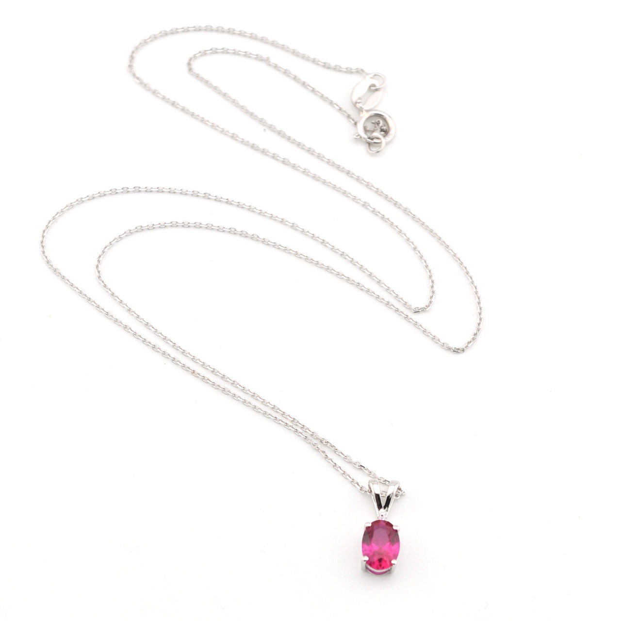 Silver Created Ruby 1ct Oval CZ Necklace