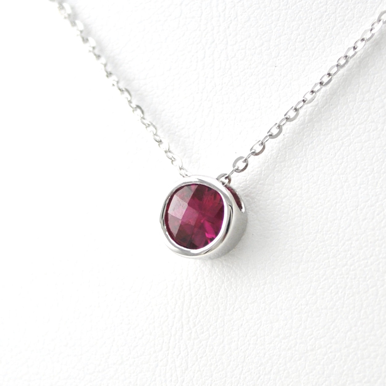 Silver Created Ruby 2ct Round Necklace