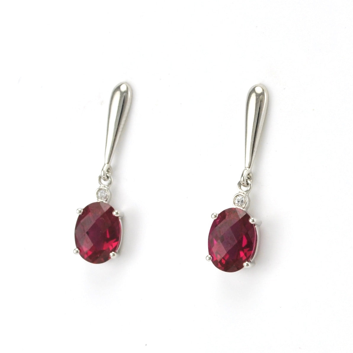 Silver Created Ruby 3.5ct Oval Cubic Zirconia Earrings