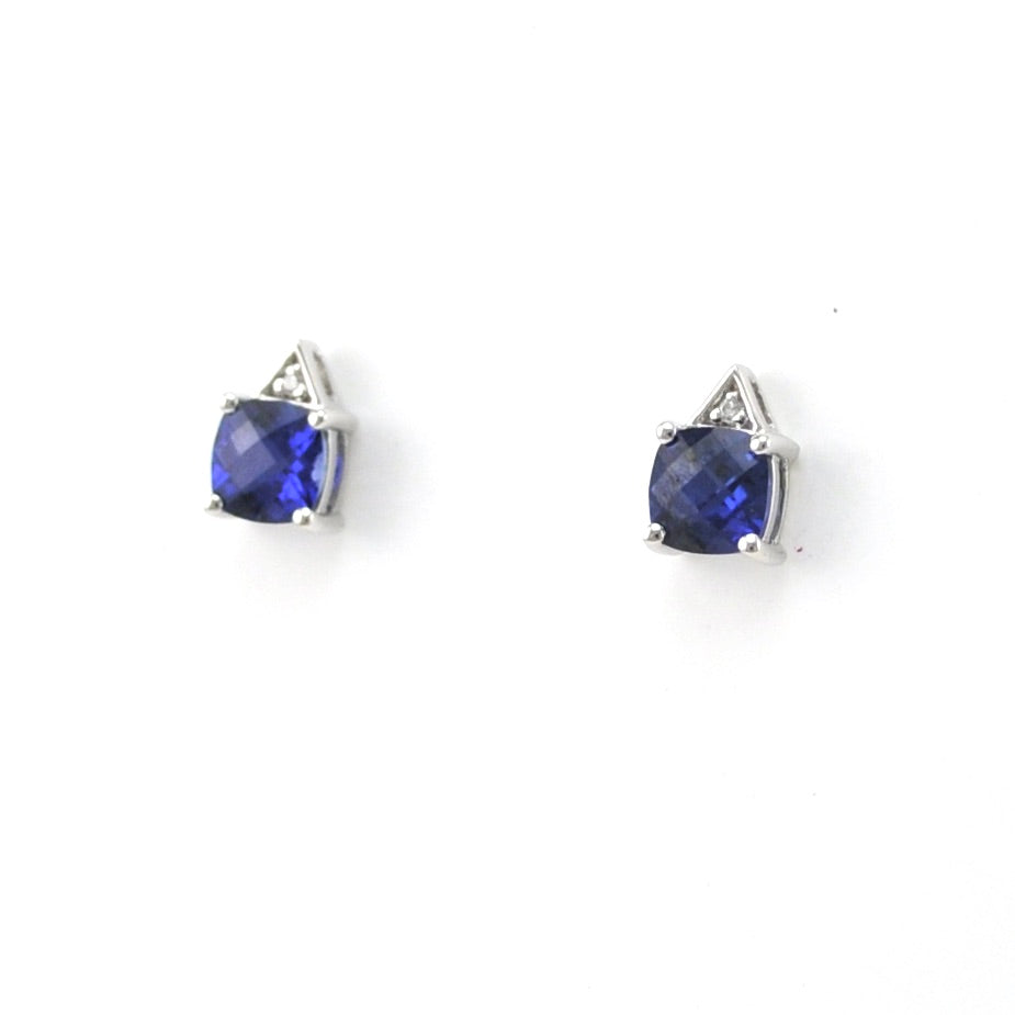 Silver Created Sapphire 1.2ct Square CZ Earrings