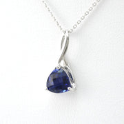 Silver Created Sapphire 1.4ct Trillion Necklace