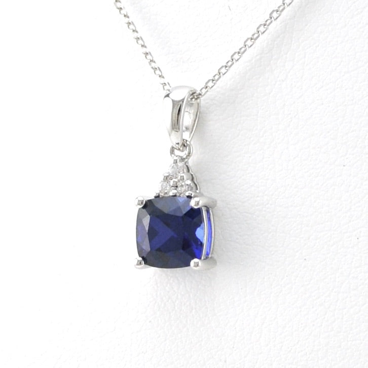 Silver Created Sapphire 1ct Square CZ Necklace