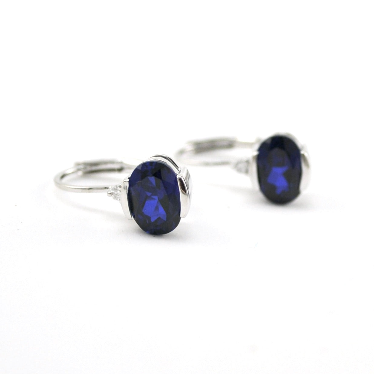 Silver Created Sapphire 2.2ct Oval CZ Earrings