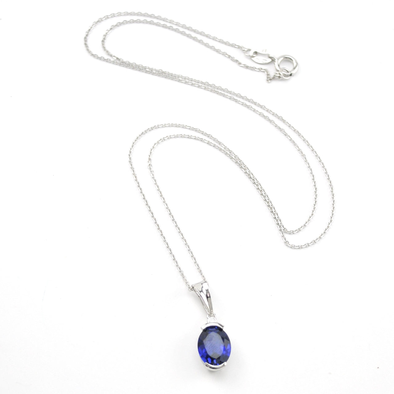 Silver Created Sapphire 2.5ct Oval CZ Necklace