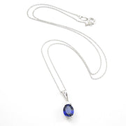 Silver Created Sapphire 2.5ct Oval CZ Necklace