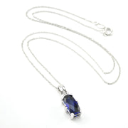 Silver Created Sapphire 3ct Rectangle Necklace