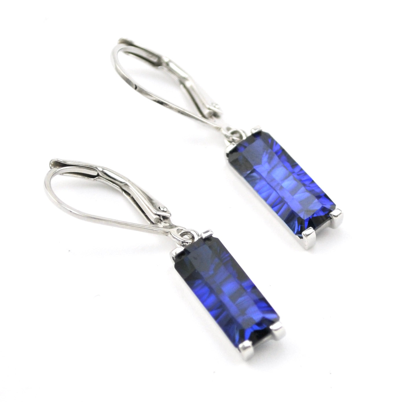 Silver Created Sapphire 4.5ct Rectangle Dangle Earrings