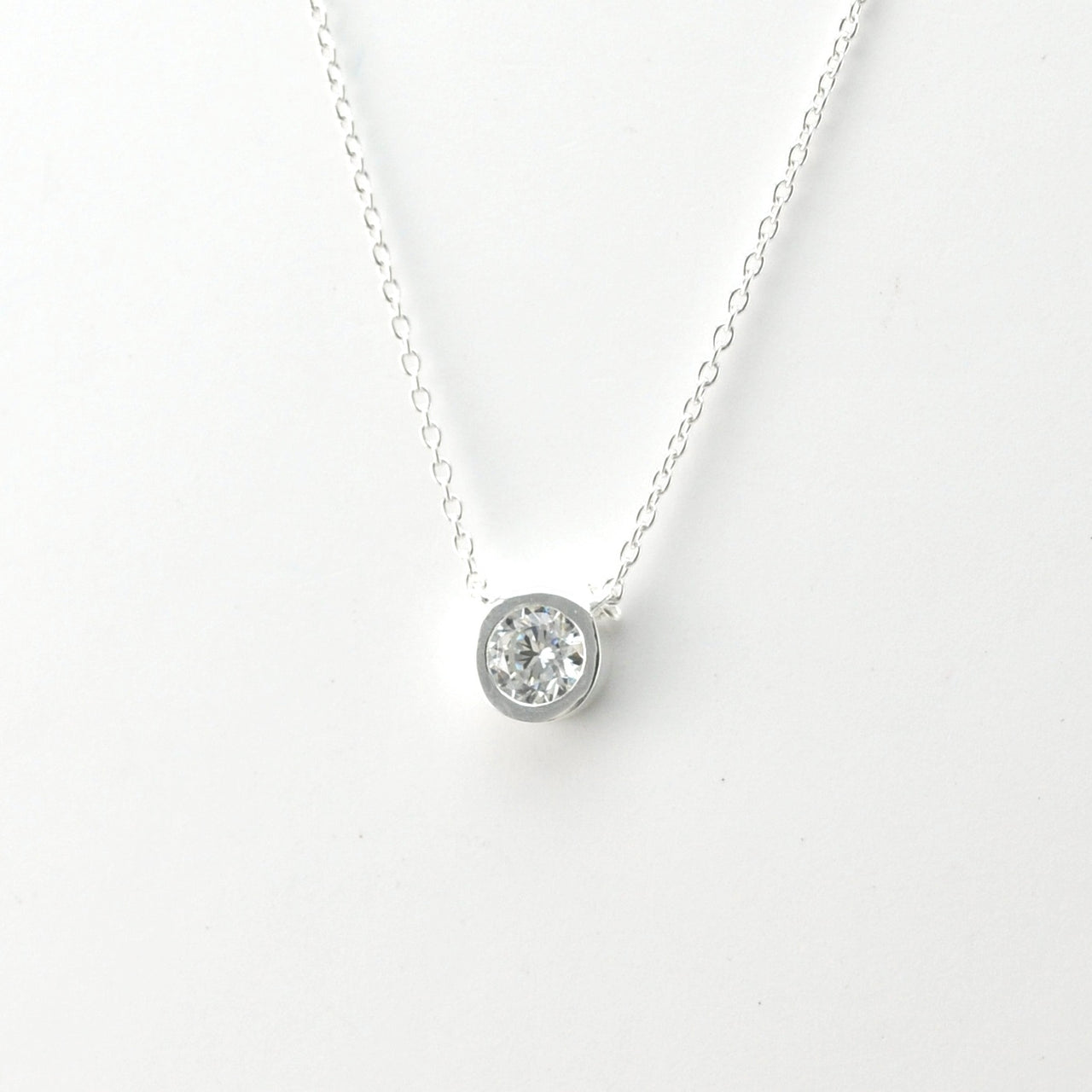 Silver Cubic Zirconia 5mm Solitaire Necklace