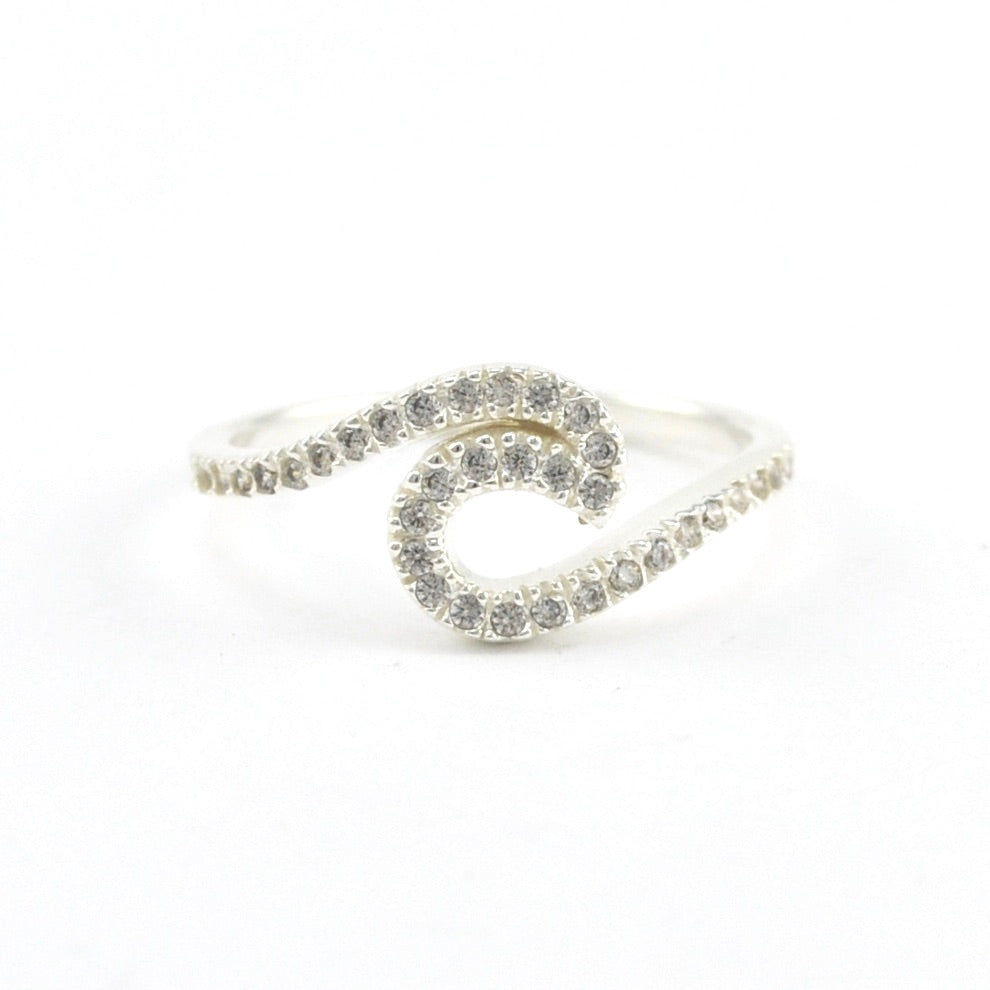 Silver Cubic Zirconia Wave Ring Size 7