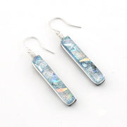 Silver Dichroic Glass Silver Rectangular Earrings