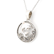 Silver Dolphin on Wave Necklace