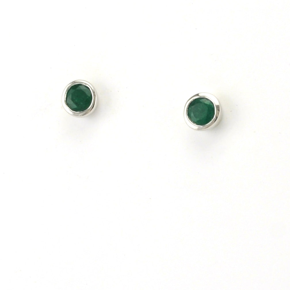 Silver Emerald .5ct 4mm Round Post Earrings