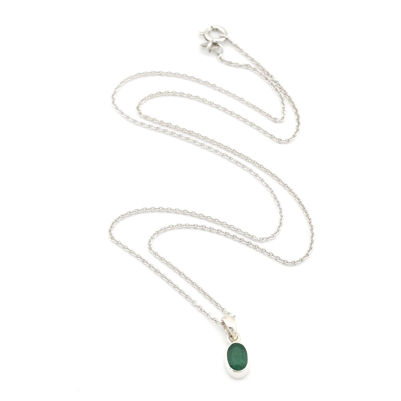 Silver Emerald 5x7mm Oval Necklace