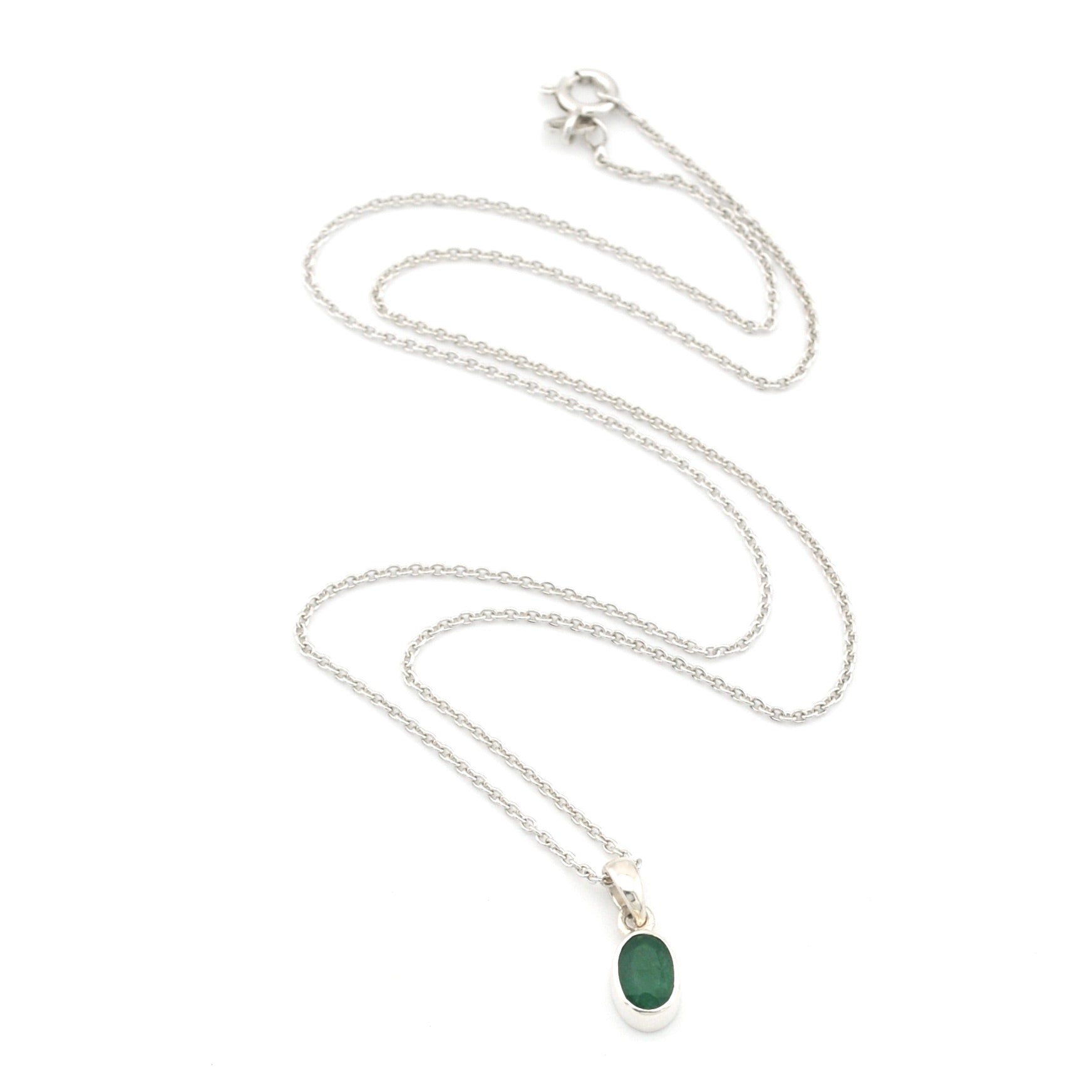Silver Emerald 5x7mm Oval Necklace