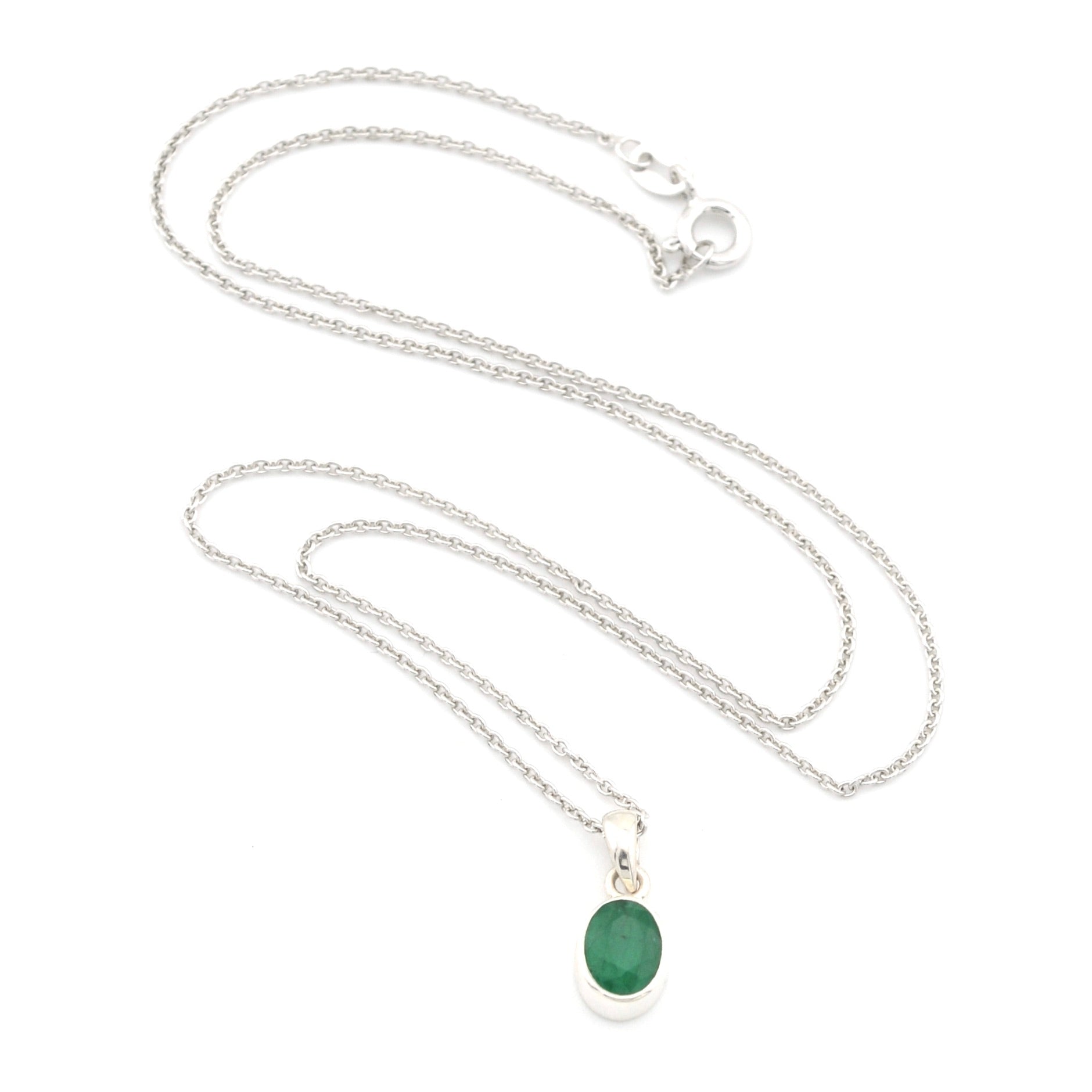 Silver Emerald 6x8mm Oval Necklace
