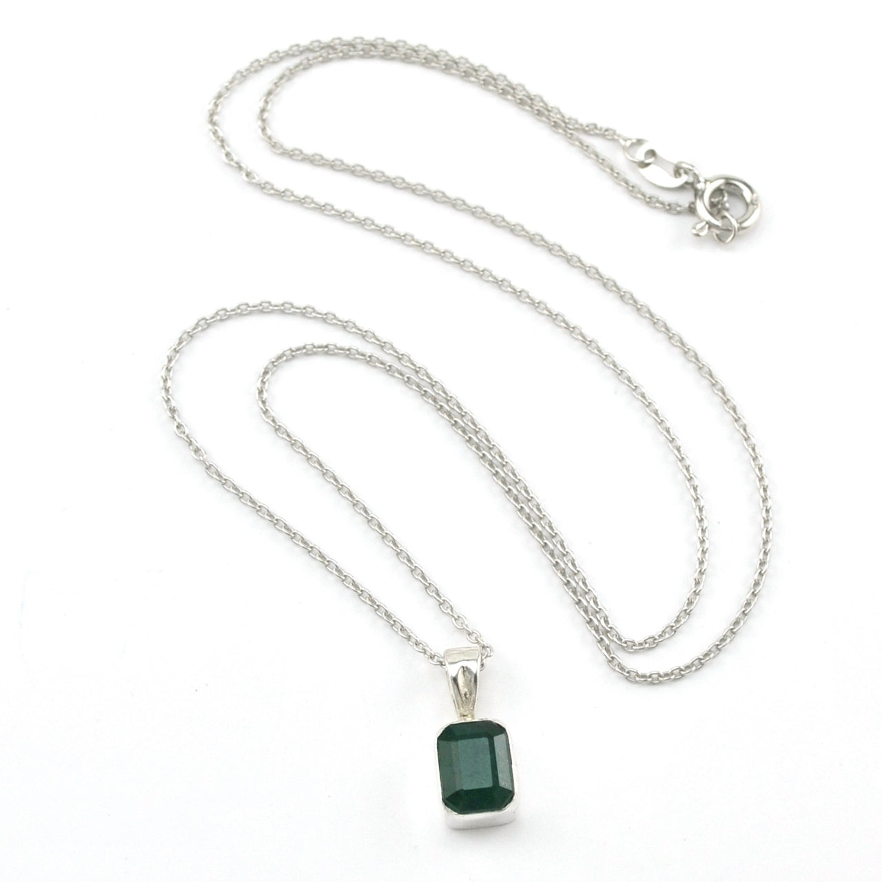 Silver Emerald 6x8mm Rectangle Necklace