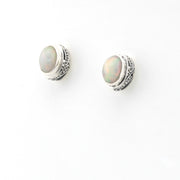 Silver Ethiopian Opal 5X7mm Oval Bali Post Earrings